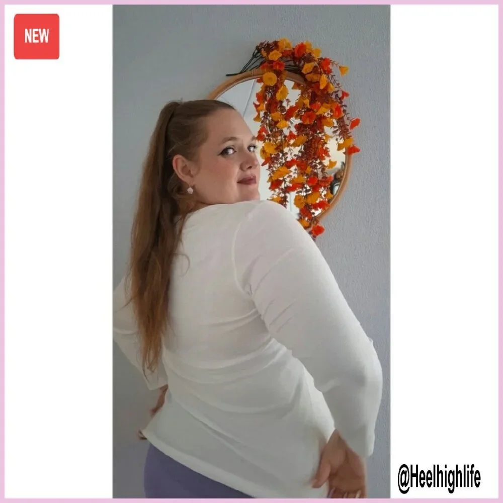 Plus Size Long Sleeve Scoop Neck T-Shirt Slim Fit Stretchy Rayon Spandex